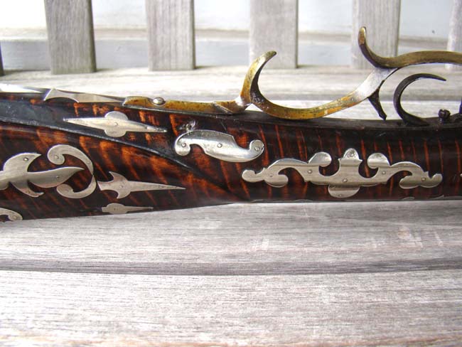 An impressive tiger-maple half-stock silver mounted percussion Frontier Rifle by William McCleland of Naffanees, Indiana, circa 1860-1862. — image 11